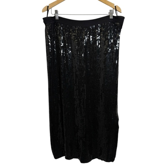 Vintage Silk Sequin Skirt Size Medium Large Black 80s 90s Glam - Picture 1 of 8